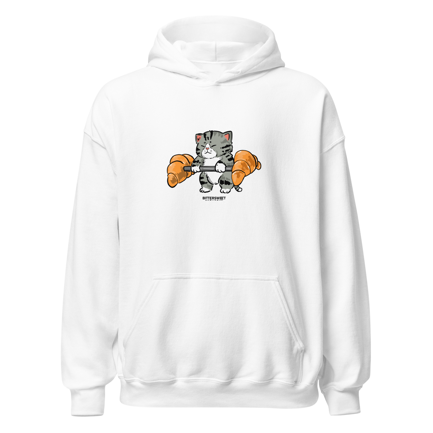 White ultra soft heavyweight hoodie featuring croissant print – Bittersweet Illustration