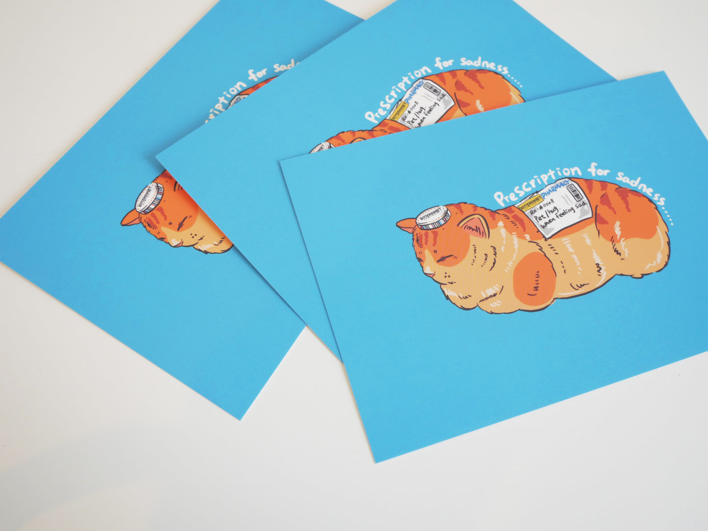 Prescription for sadness - art print, postcard, cat graphic prints