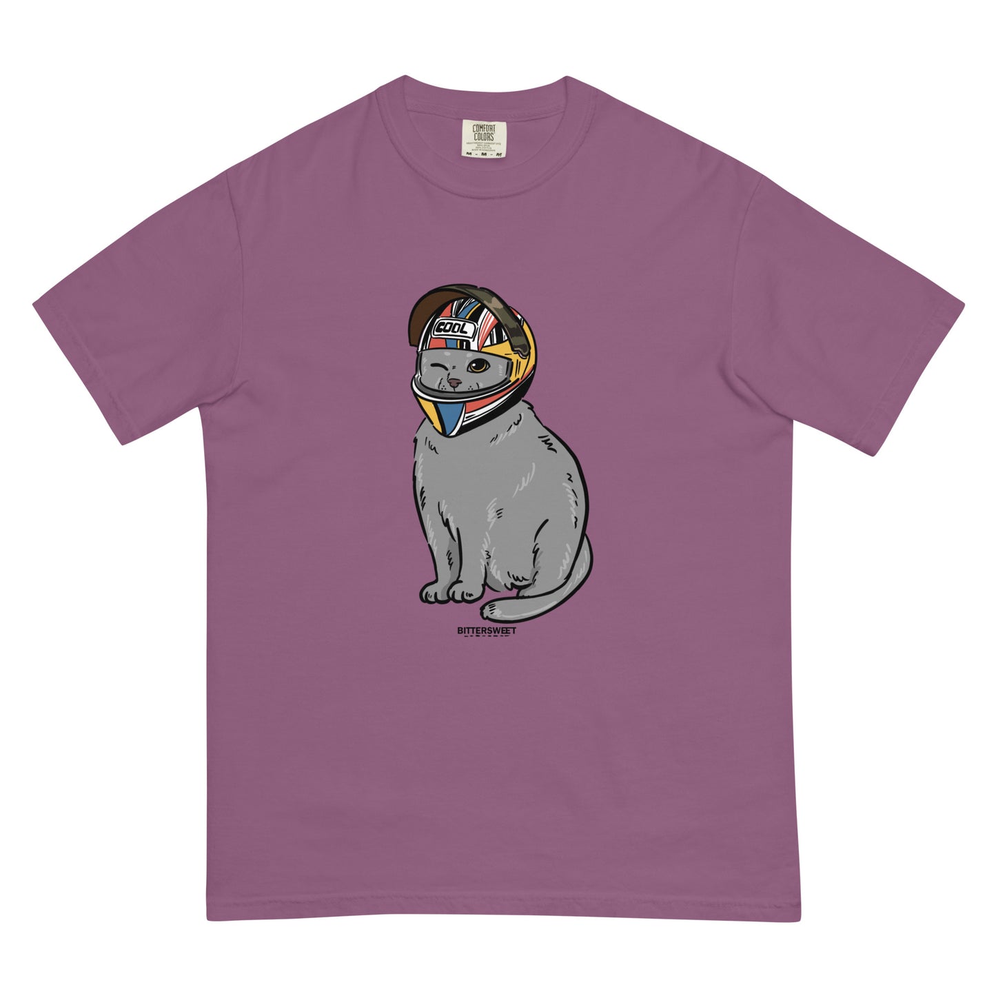Motocycle cat funny heavyweight graphic t-shirt