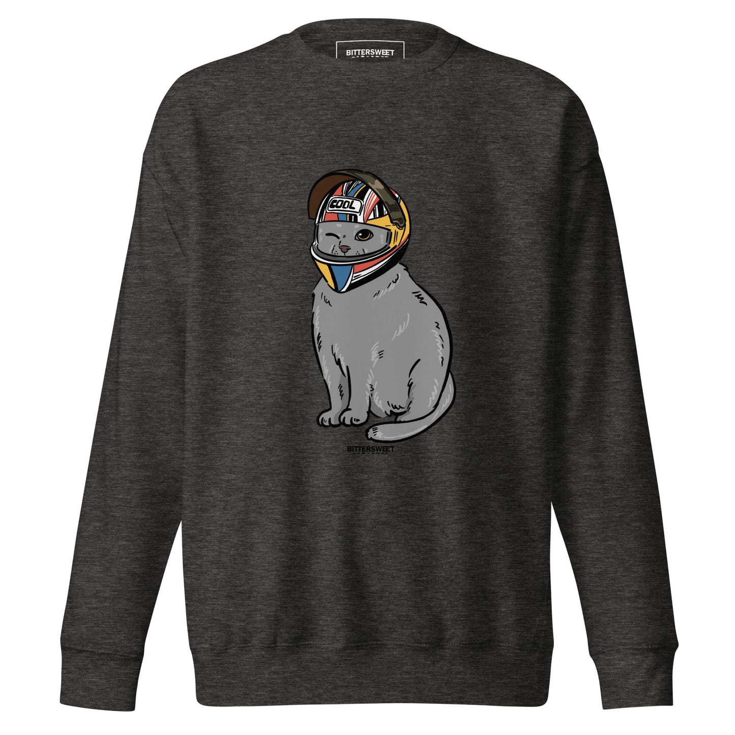 motorcycle cat graphic sweater
