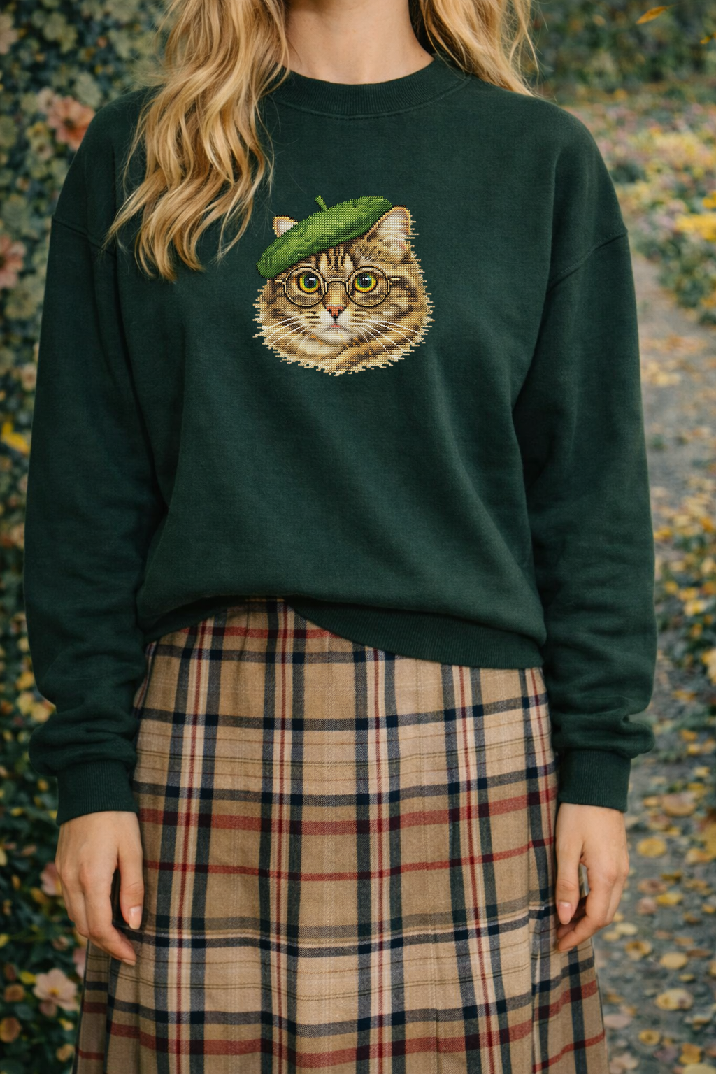 Vintage domestic cat Graphic Sweatshirt – Forest Green vintage sweatshirt | Heavy Cotton Comfort