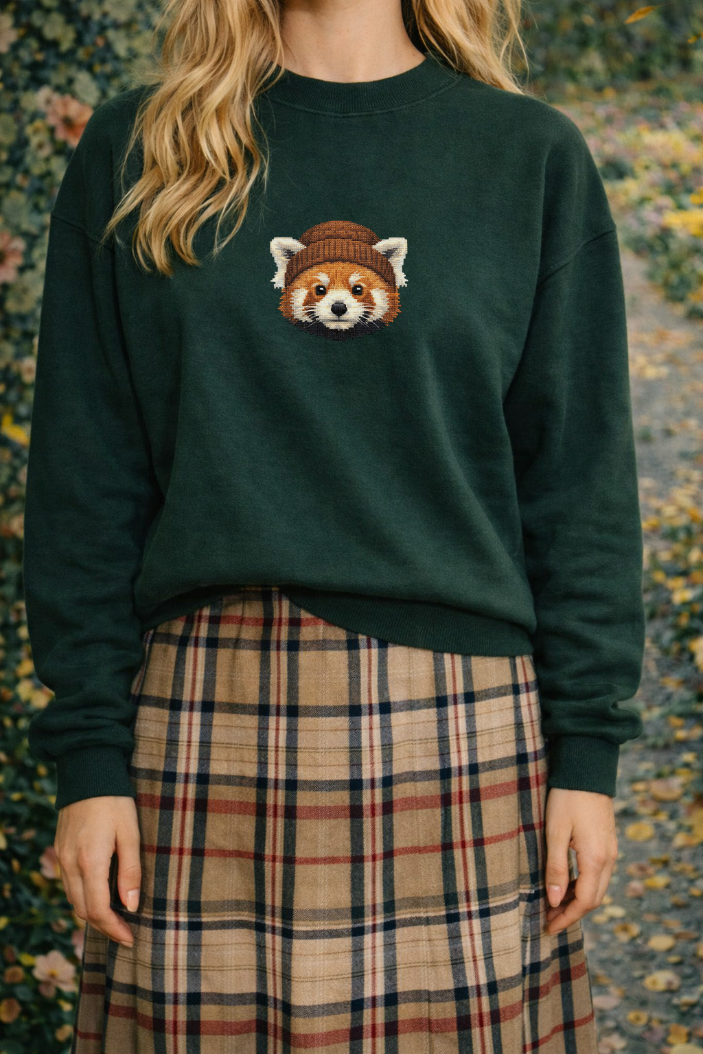 Red Panda Graphic Sweatshirt – Forest Green Cozy Art Tee | Heavy Cotton Comfort