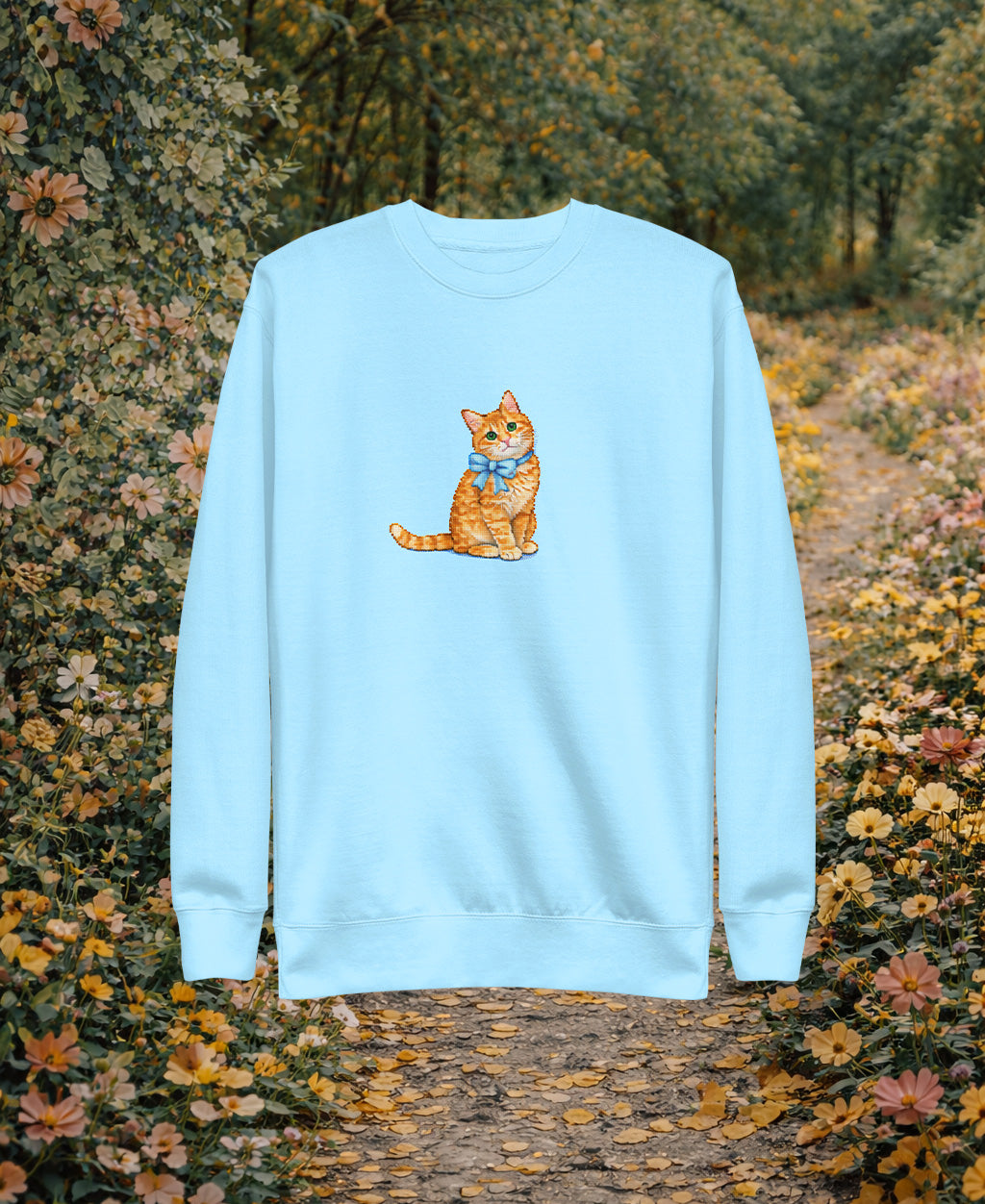 Orange Tabby Cat Bow Graphic Sweatshirt – Cozy Coffee Tee | Heavy Cotton Comfort