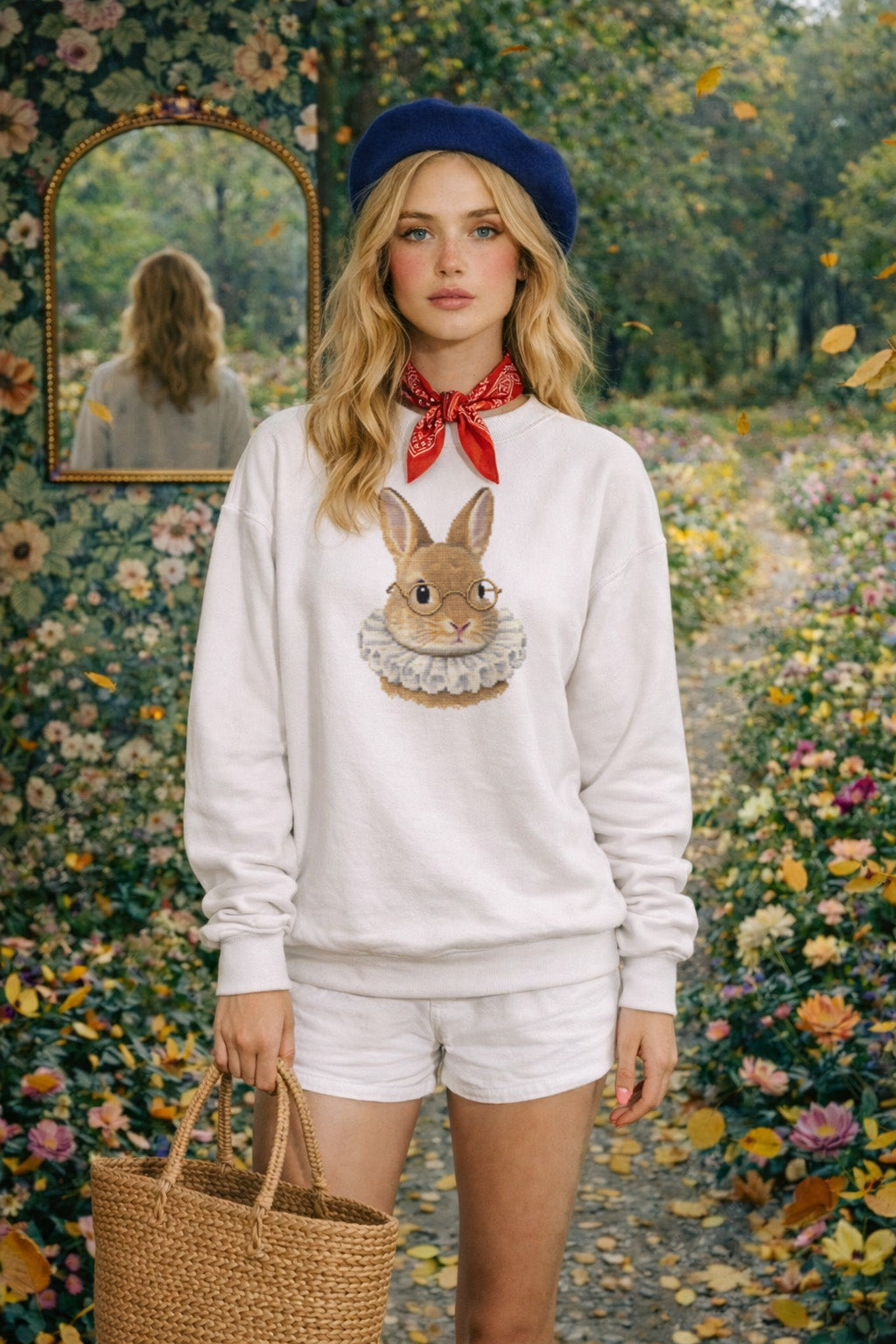 Whimsical Rabbit Graphic Sweatshirt – Vintage Cottagecore Booklover Comfort T-Shirt Style