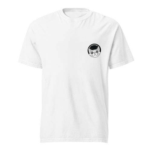 Front view of Bittersweet cat badminton t-shirt, cool sports-inspired graphic printed tee for men and women.