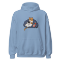 Dusty blue cat gaming hoodie front view – Bittersweet Illustration