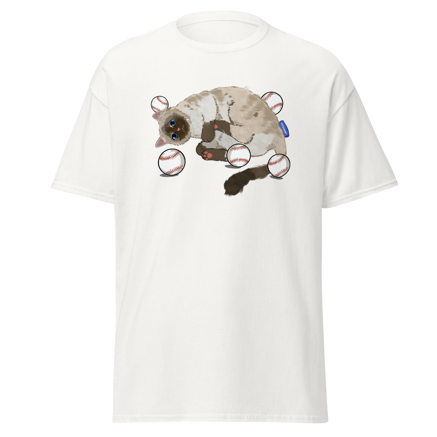 Cat Baseball Club Graphic Tee – unisex vintage baseball t-shirt in white by Bittersweet Illustration