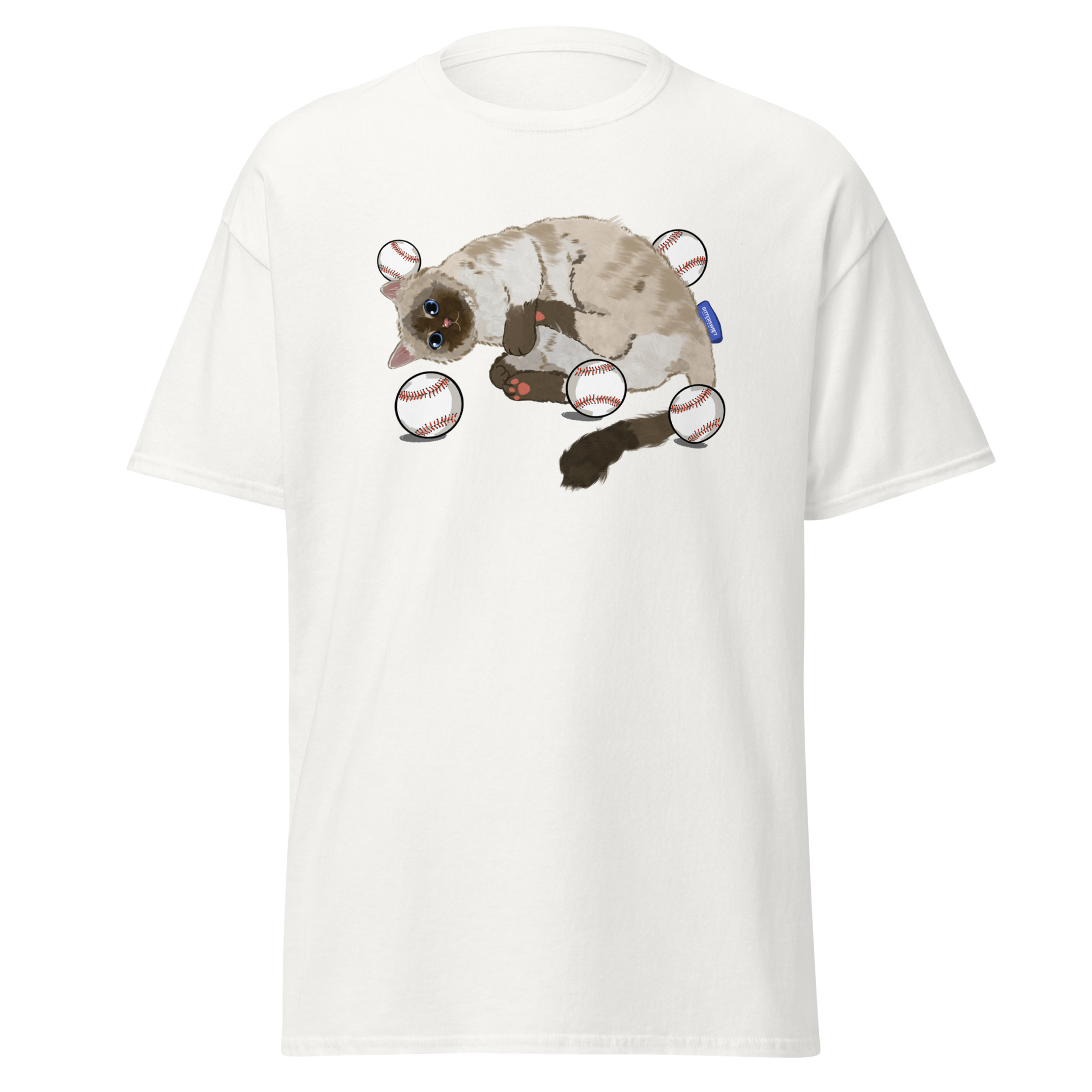 Cat Baseball Club Graphic Tee – unisex vintage baseball t-shirt in white by Bittersweet Illustration