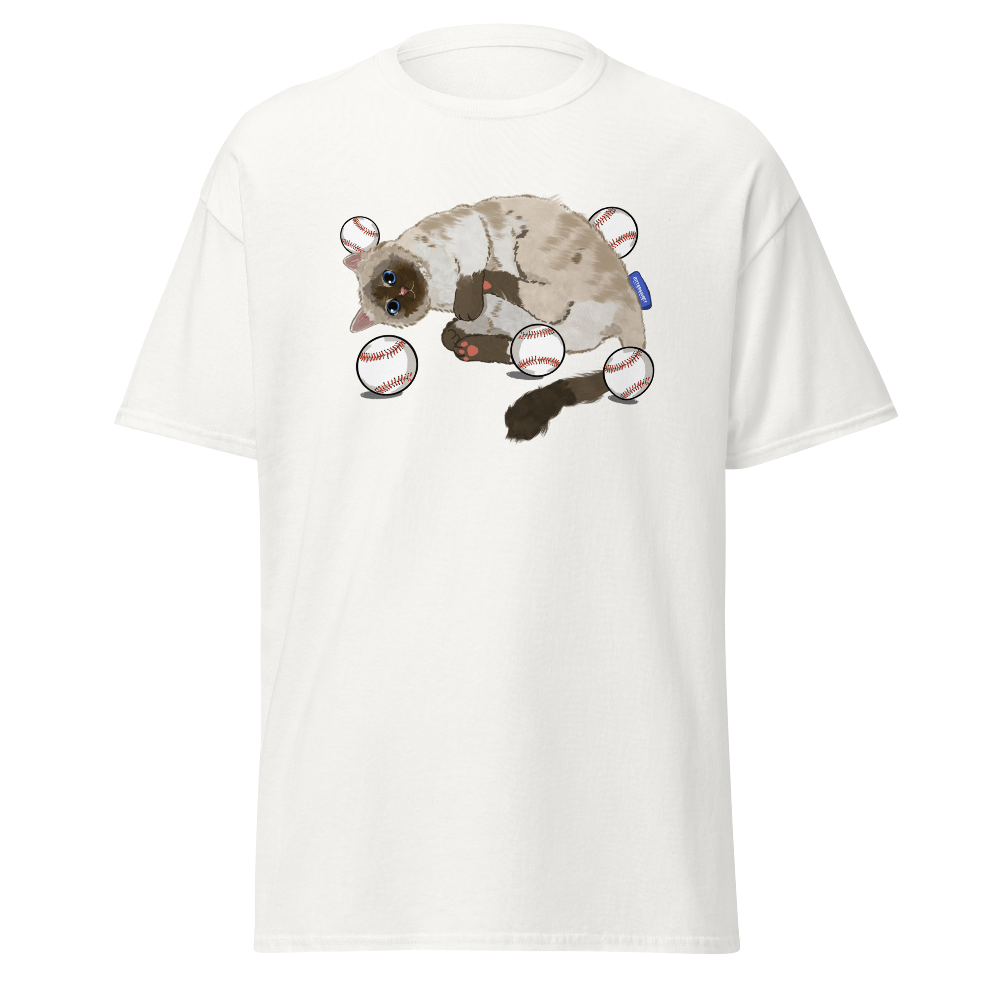 Cat Baseball Club Graphic Tee – unisex vintage baseball t-shirt in white by Bittersweet Illustration