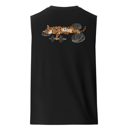 back view cat gym muscle sport tank in black