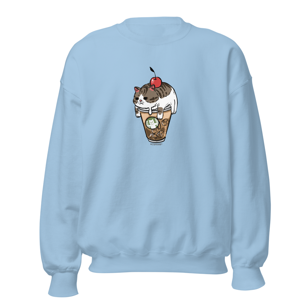 Baby blue Coffee Day sweatshirt flat lay — Bittersweet Illustration