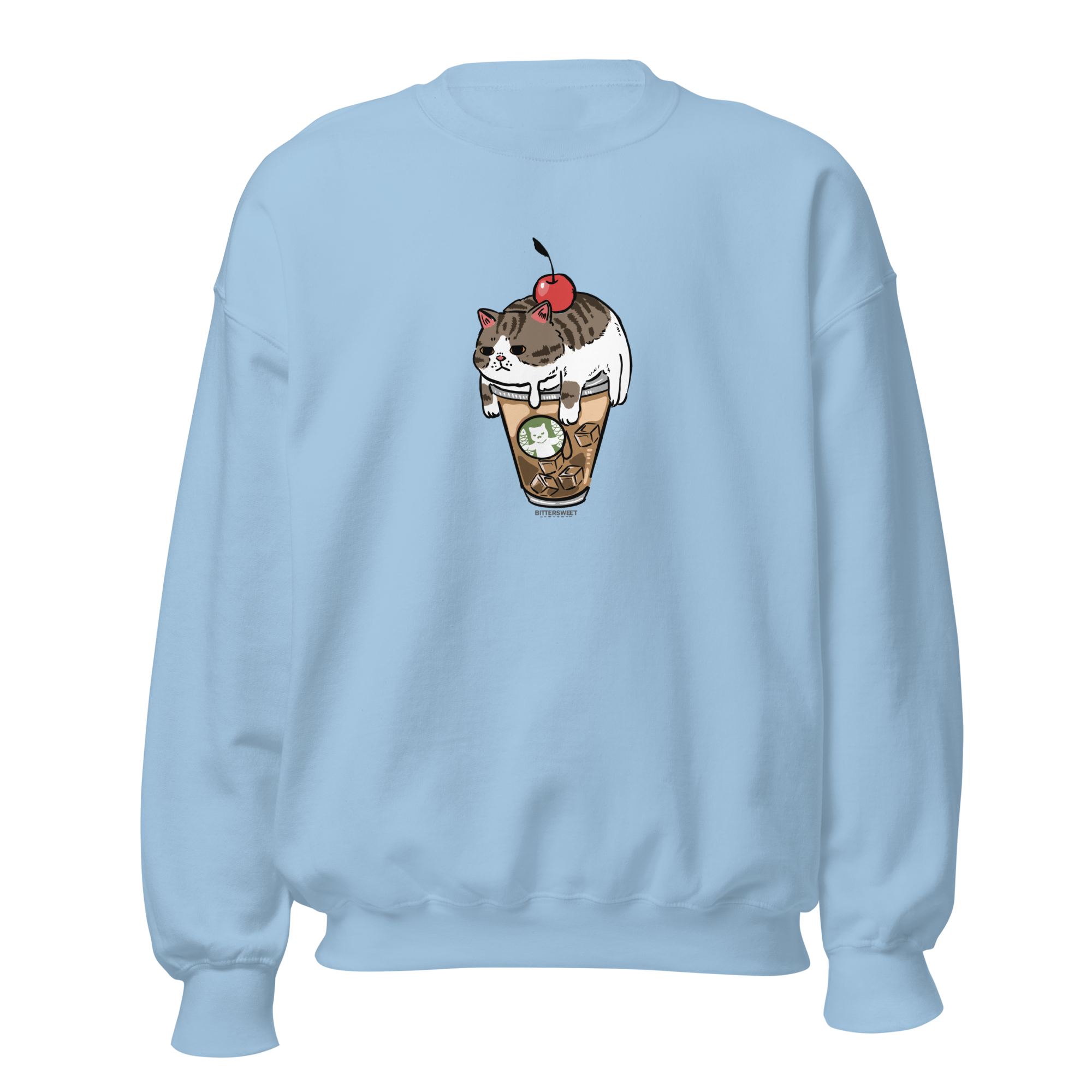 Baby blue Coffee Day sweatshirt flat lay — Bittersweet Illustration