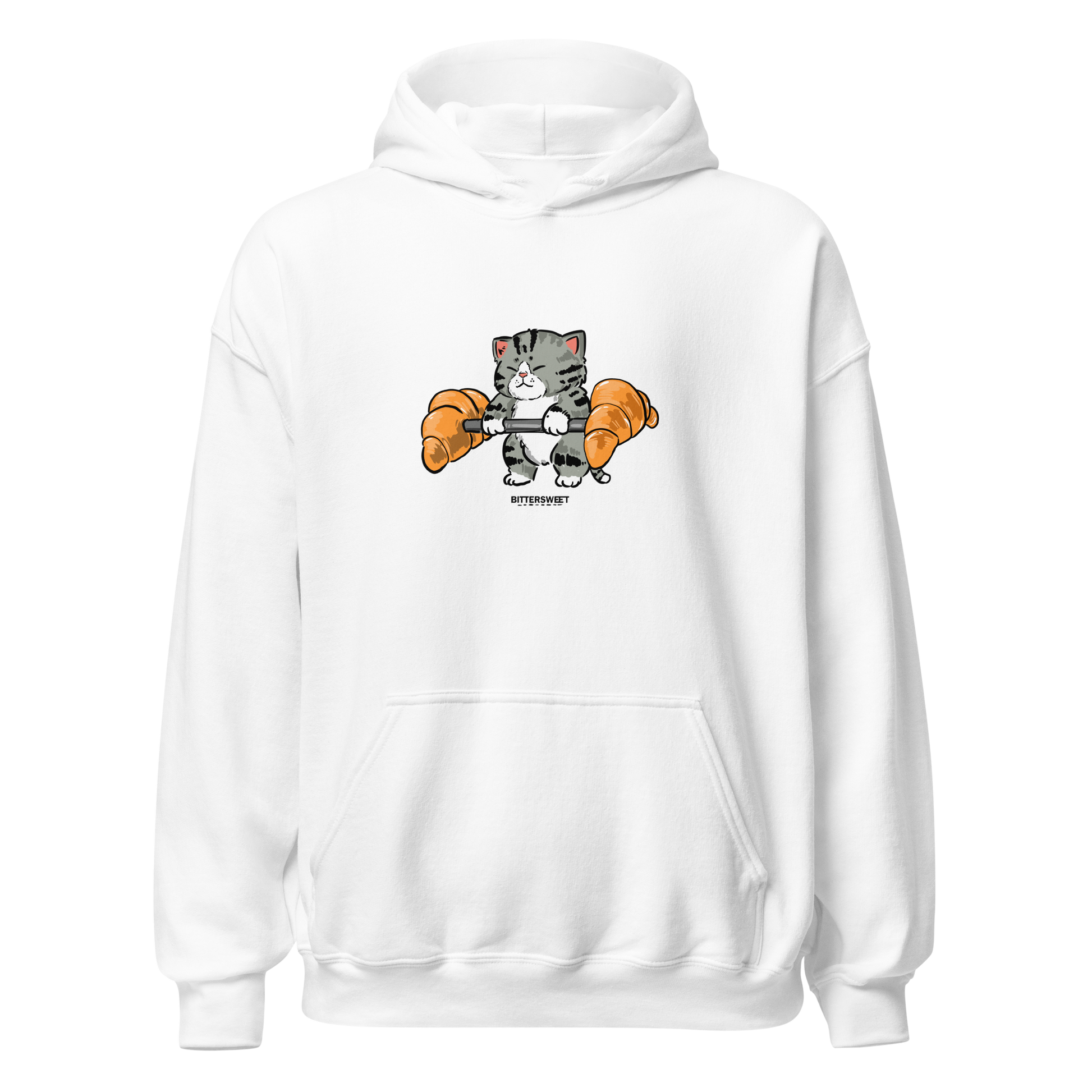 White ultra soft heavyweight hoodie featuring croissant print – Bittersweet Illustration