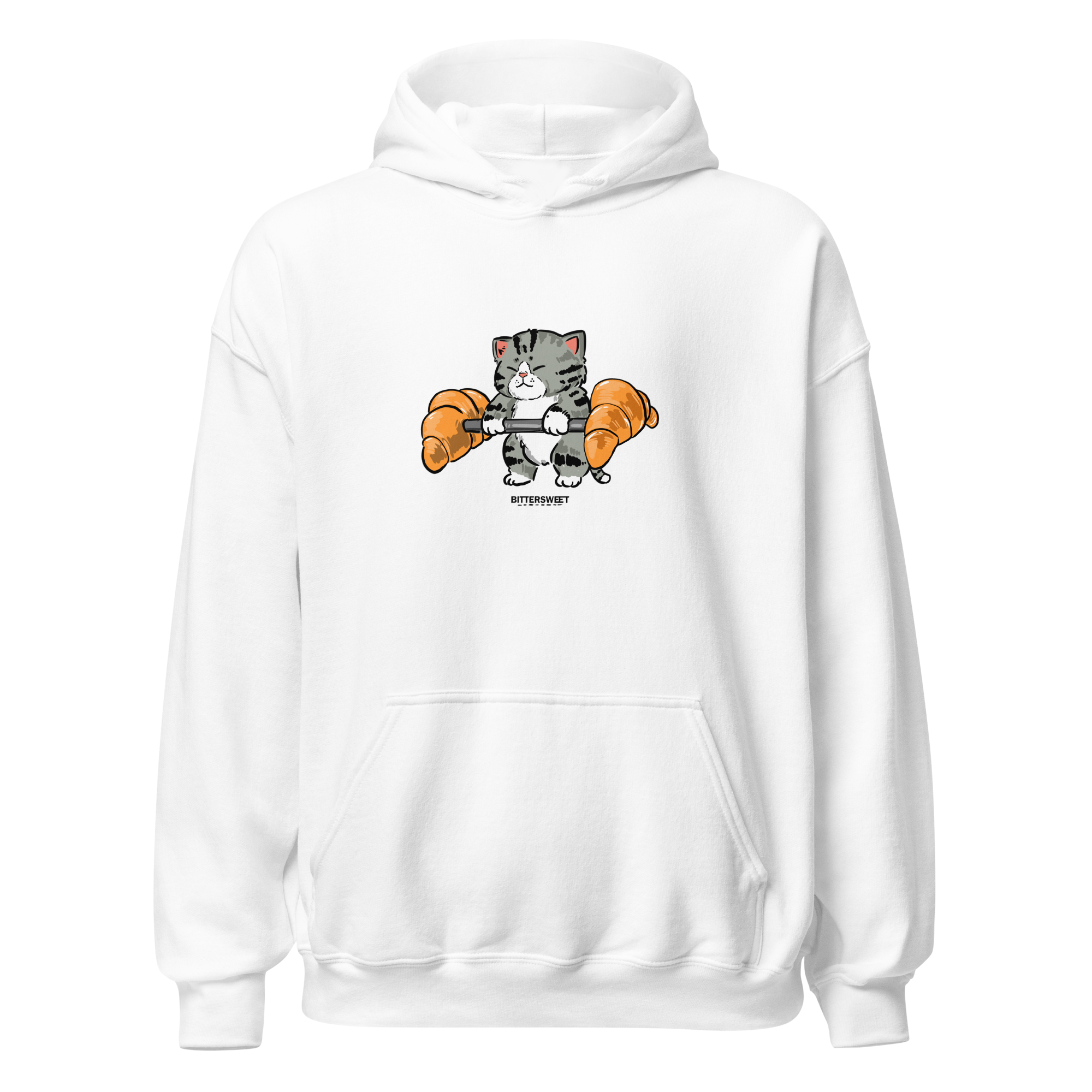 White ultra soft heavyweight hoodie featuring croissant print – Bittersweet Illustration