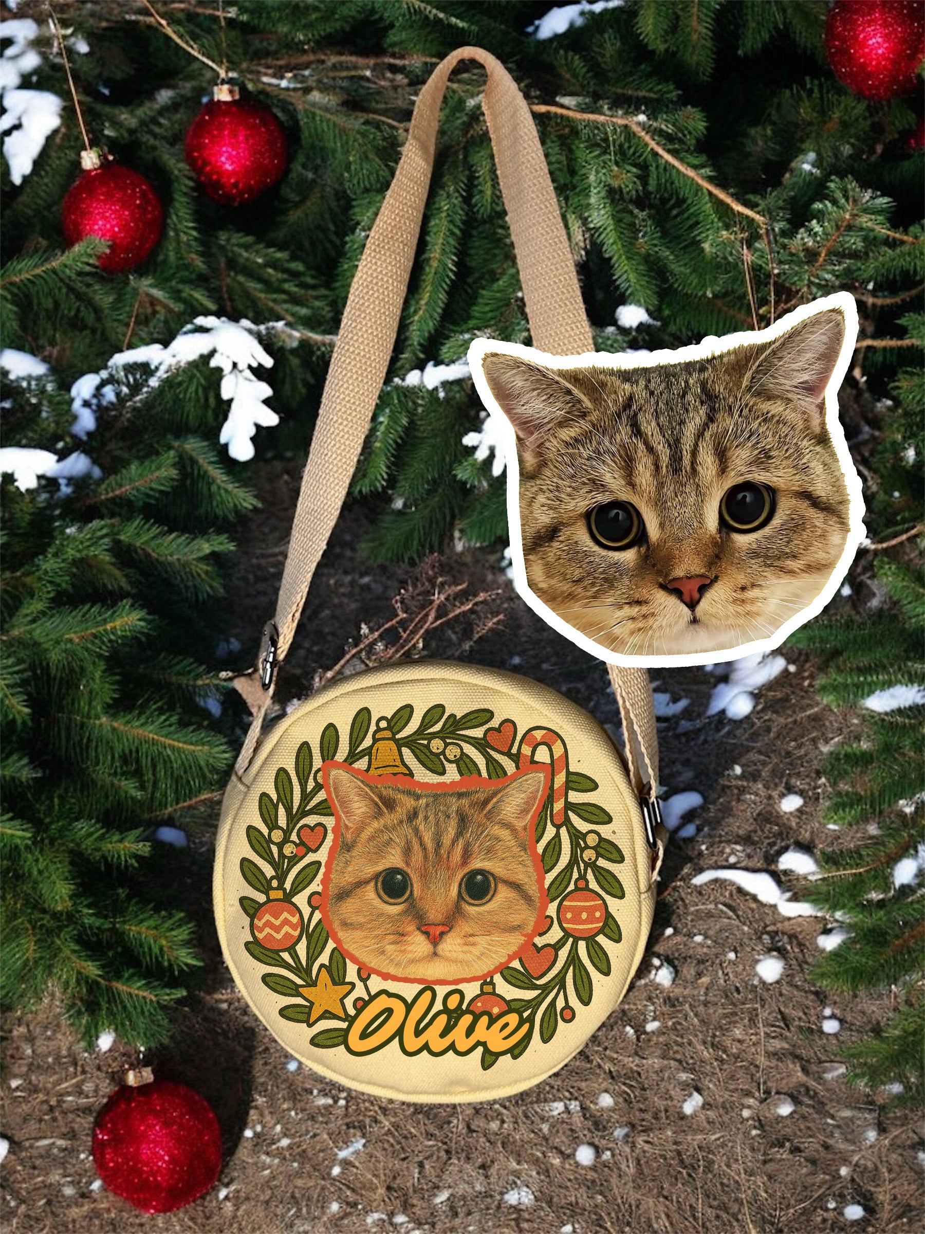 Custom pet portrait tote bag Christmas gift idea – cat illustration on canvas bag by Bittersweet Illustration