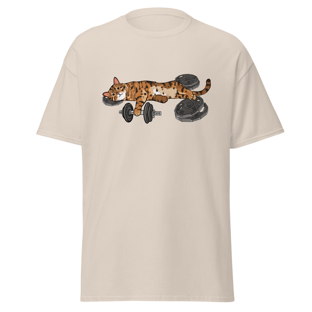 Beige workout cat graphic t-shirt for gym lovers and cat lovers