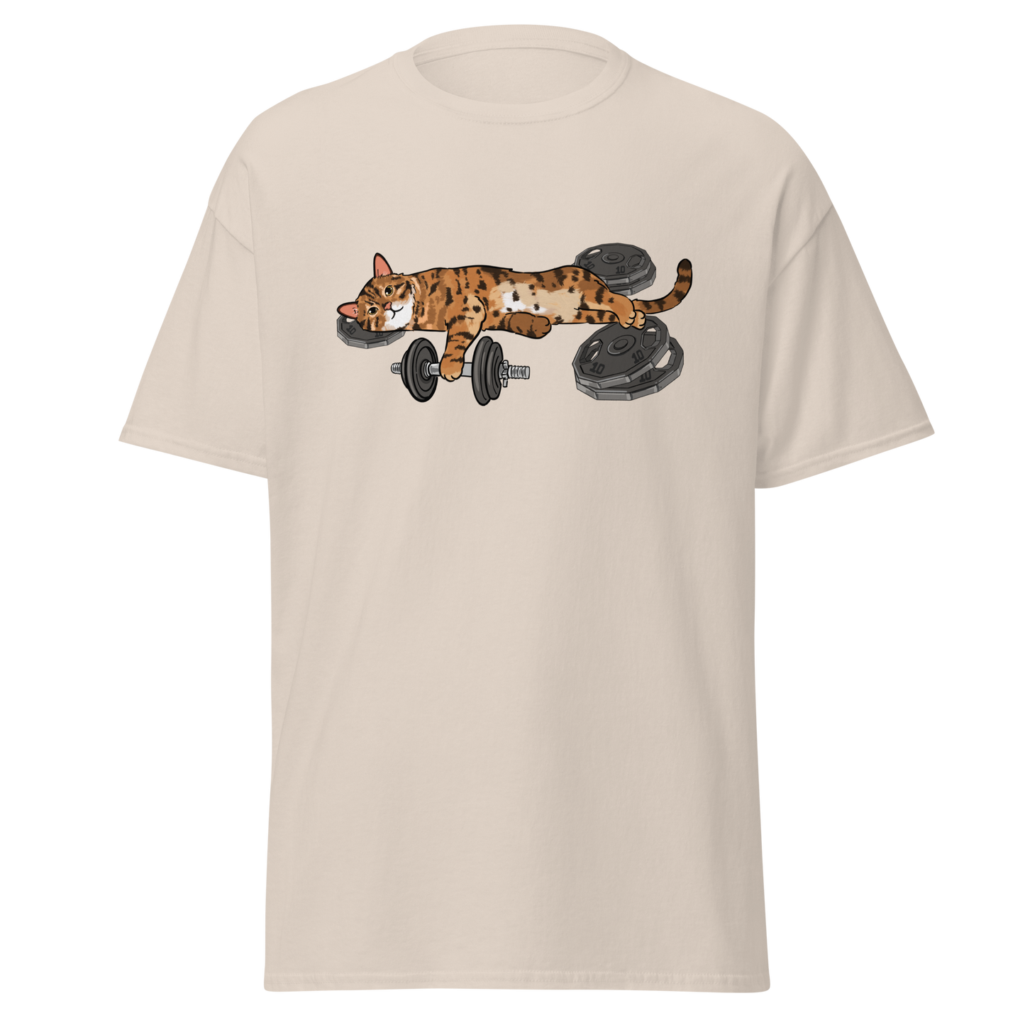 Beige workout cat graphic t-shirt for gym lovers and cat lovers
