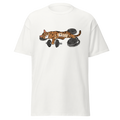 White athletic cat graphic printed tee with cute lifting cat