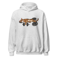 Gym Cat Hoodie in Ash Gray front view with cute cat lifting weights graphic