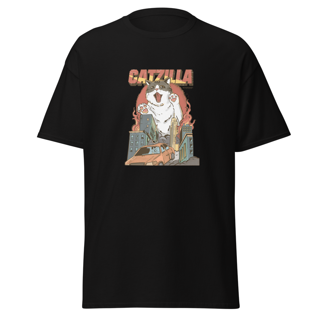 Catzilla Cat graphic tee heavy weight，funny cat graphic tees