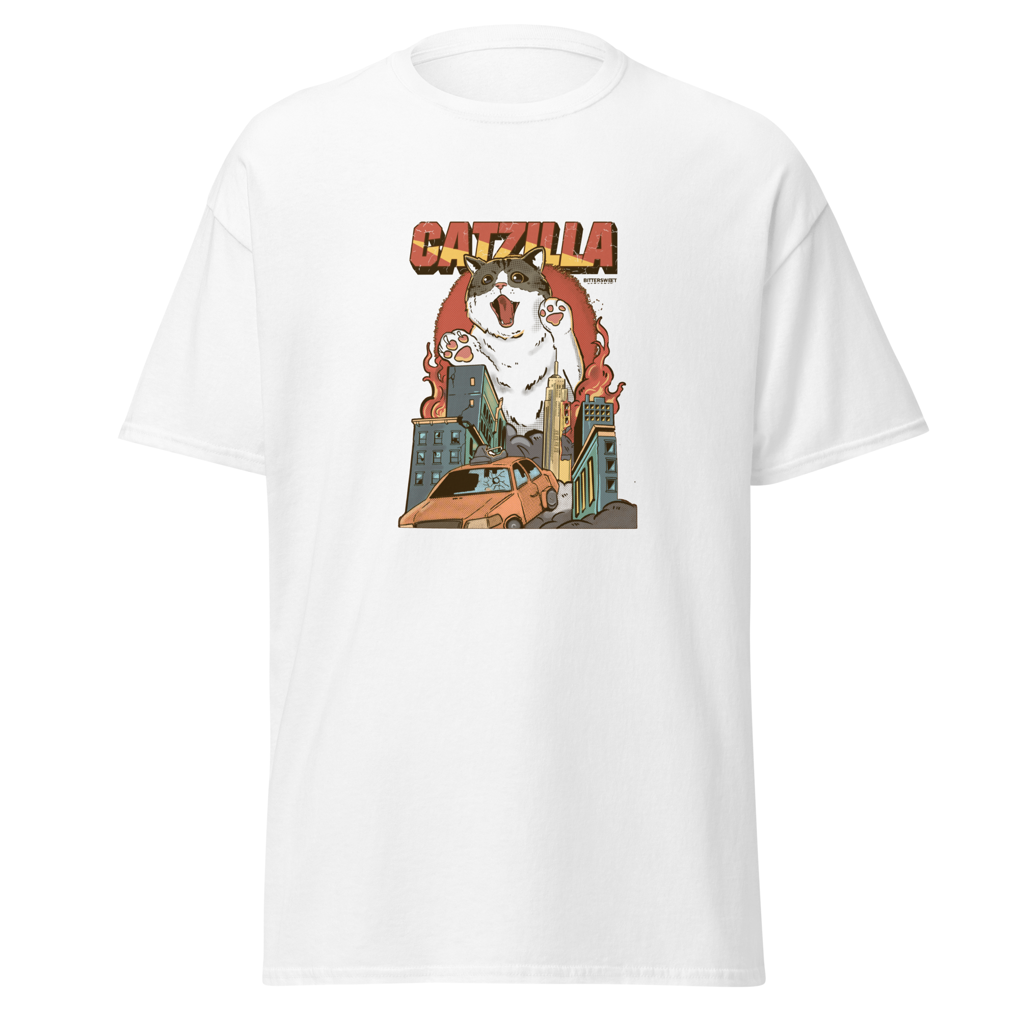 Catzilla Cat graphic tee heavy weight，funny cat graphic tees