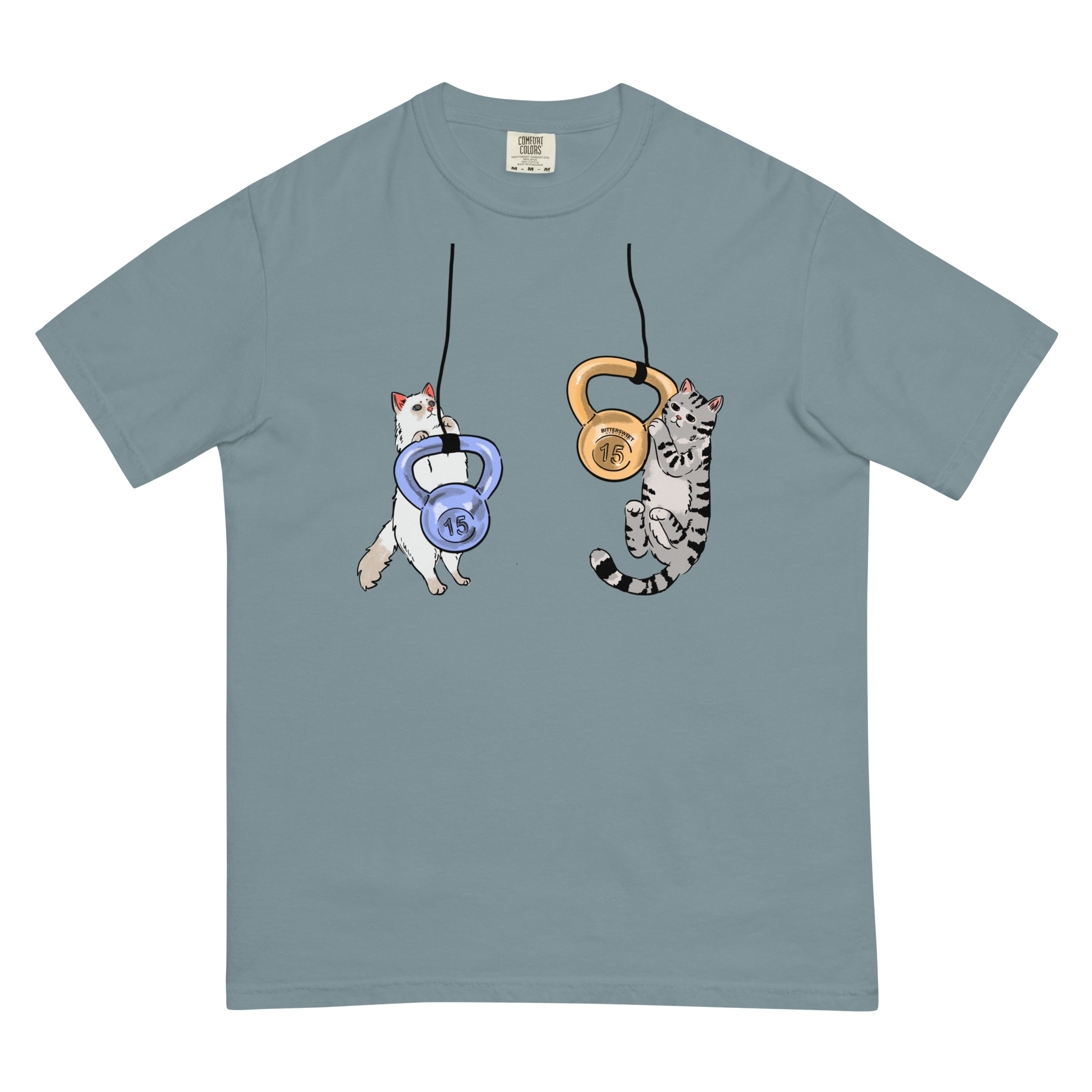 Kettlebell Gym T shirt, Heavyweight, Cat funny T shirt, Cat graphic Tees