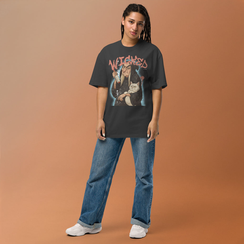 Unisex Wicked Witch Cat Halloween Oversized Graphic Tee