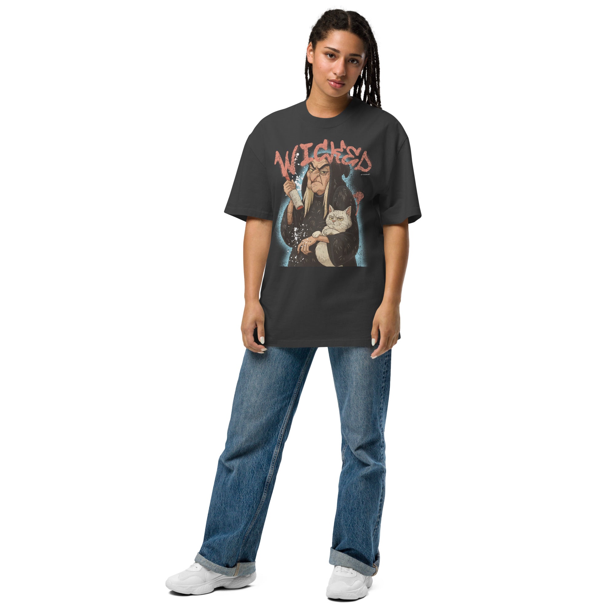 Unisex Wicked Witch Cat Halloween Oversized Graphic Tee