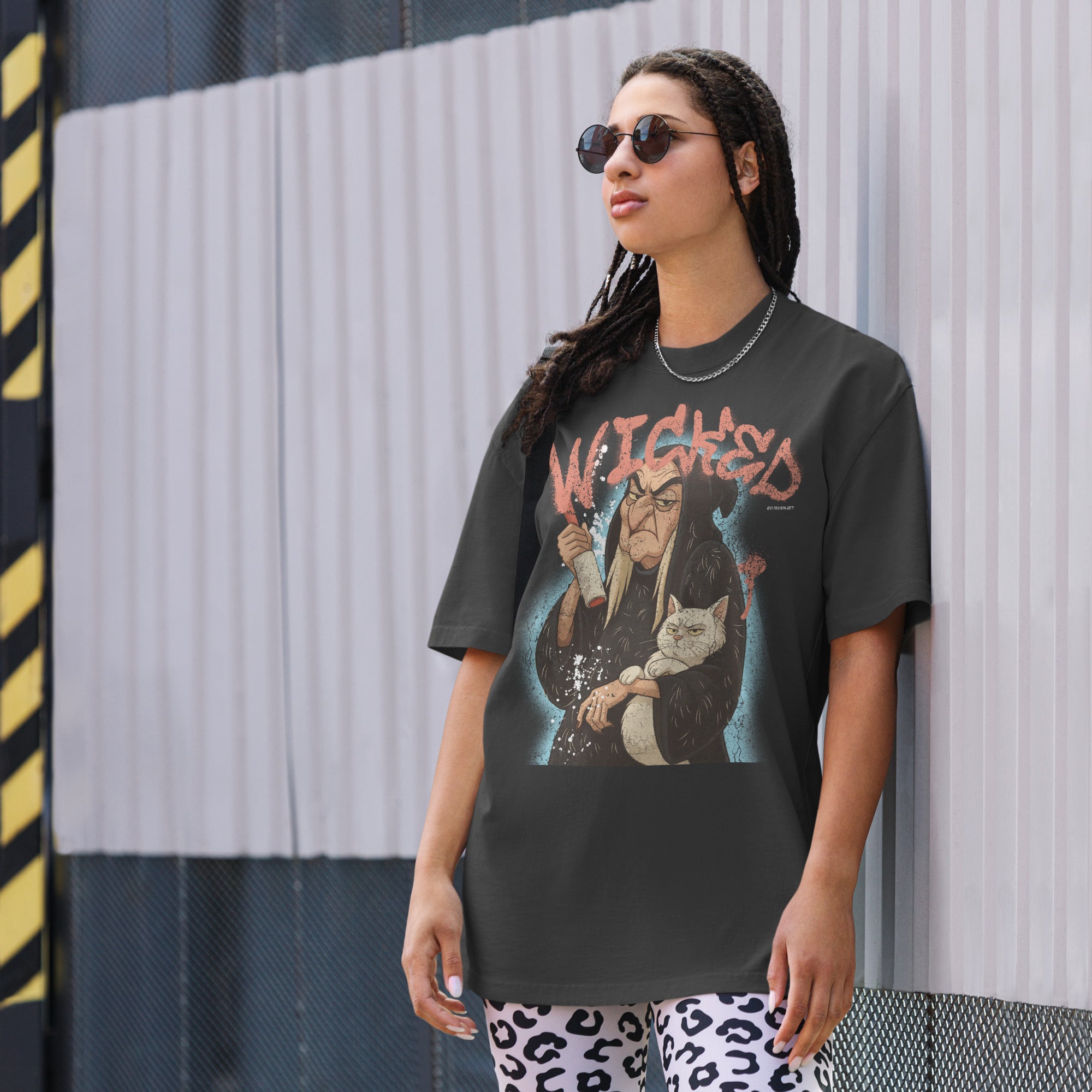 Unisex Wicked Witch Cat Halloween Oversized Graphic Tee