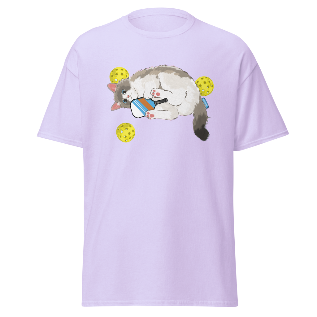Light blue pickleball cat tee, cool comfort-fit t-shirt with cat graphic printed design
