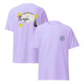 purple front and back view pickleball cat tee, unisex heavy cotton t-shirt with playful cat graphic