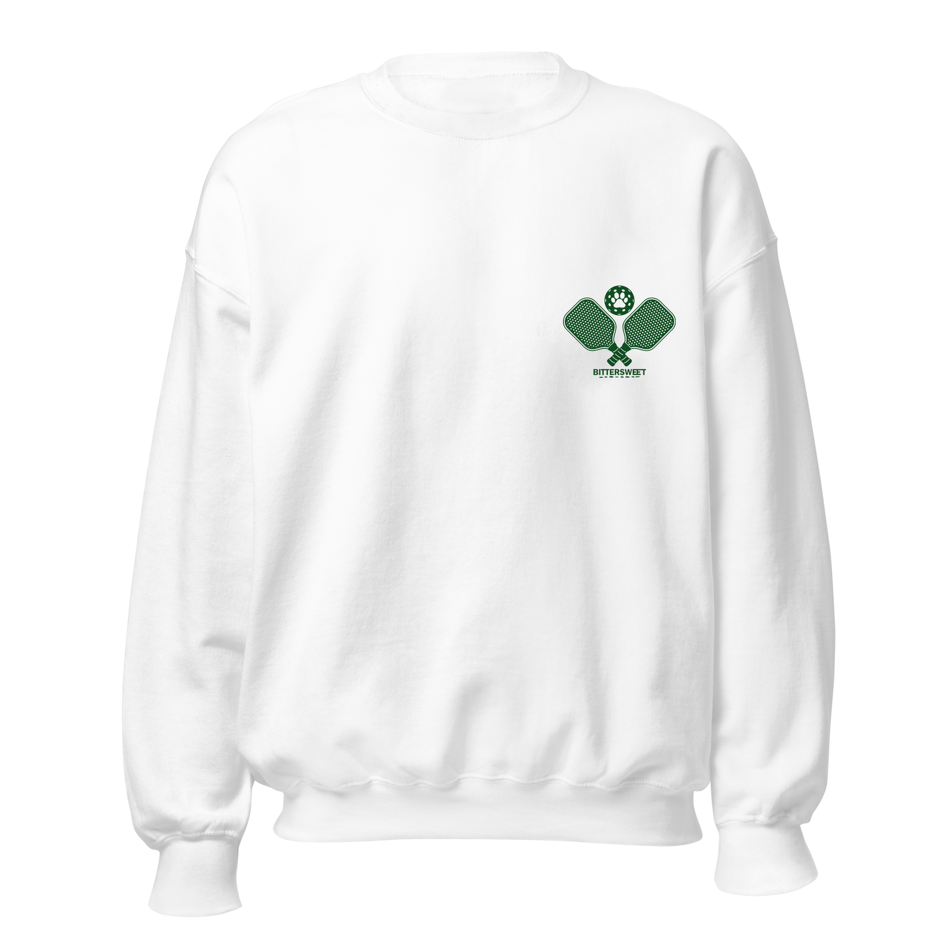 Back view of Pickleball Cat Sweatshirt – white heavyweight crewneck