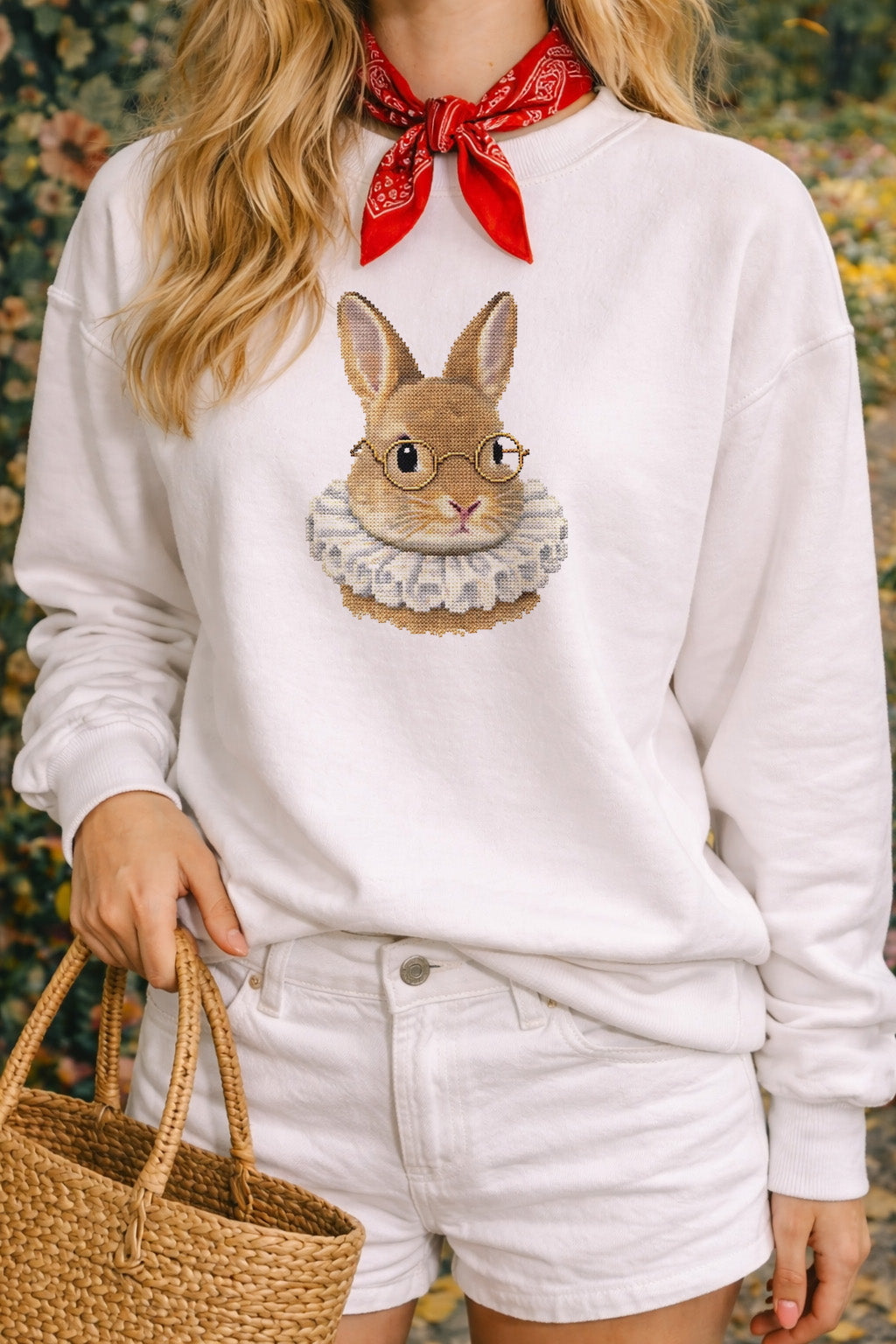 Whimsical Rabbit Graphic Sweatshirt – Vintage Cottagecore Booklover Comfort T-Shirt Style