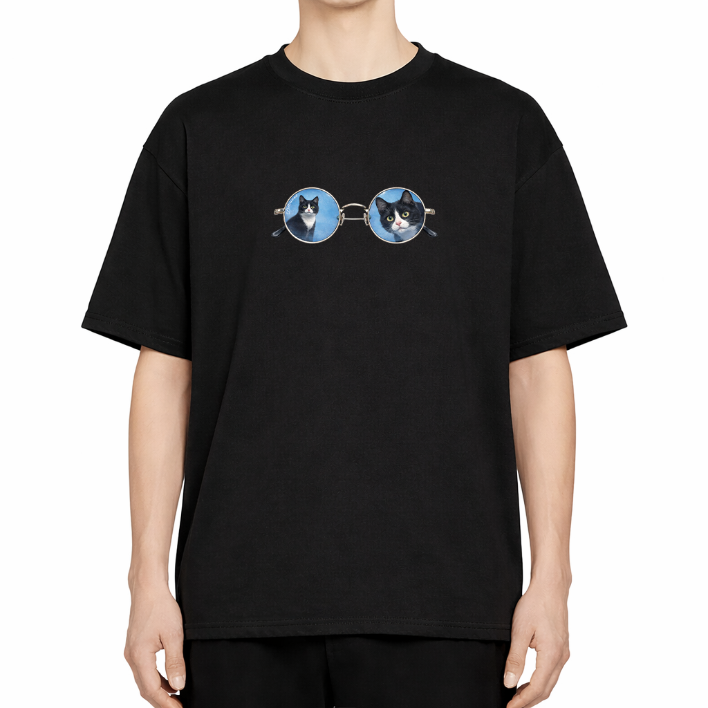 Retro Cat Graphic Tee – Tuxedo Cat Graphic Printed Heavy Cotton Comfort T-Shirt