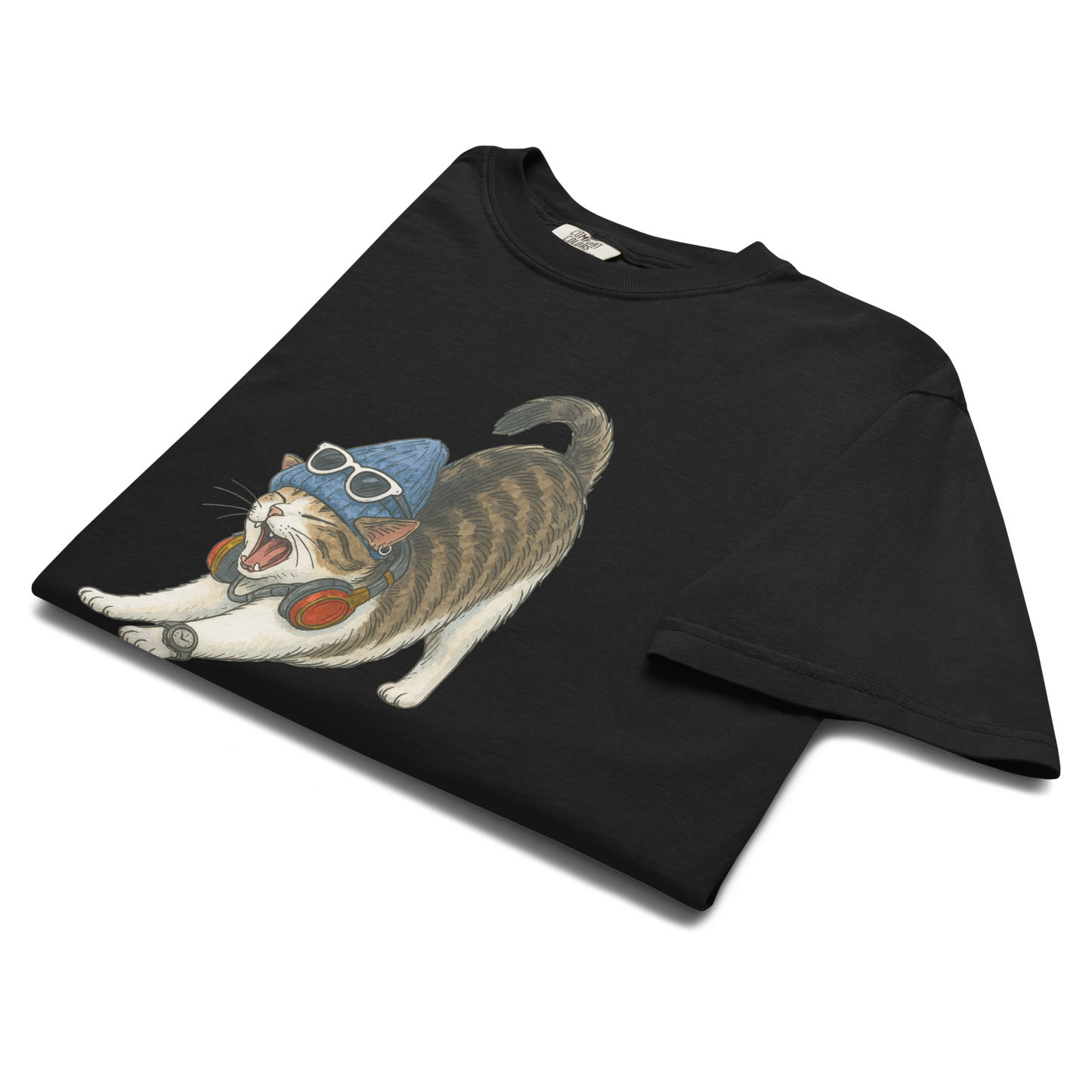 Black roaring cat streetwear t-shirt – funny cat meme graphic printed heavy cotton tee by Bittersweet Illustration