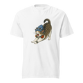 Unisex white heavy cotton t-shirt with roaring cat meme print – streetwear graphic tee by Bittersweet Illustration
