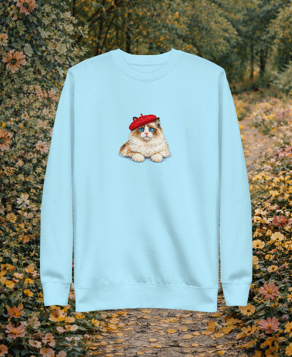 Ragdoll Cat Beret Graphic Sweatshirt – Cozy Baby Blue Booklover Tee | Heavy Cotton Comfort