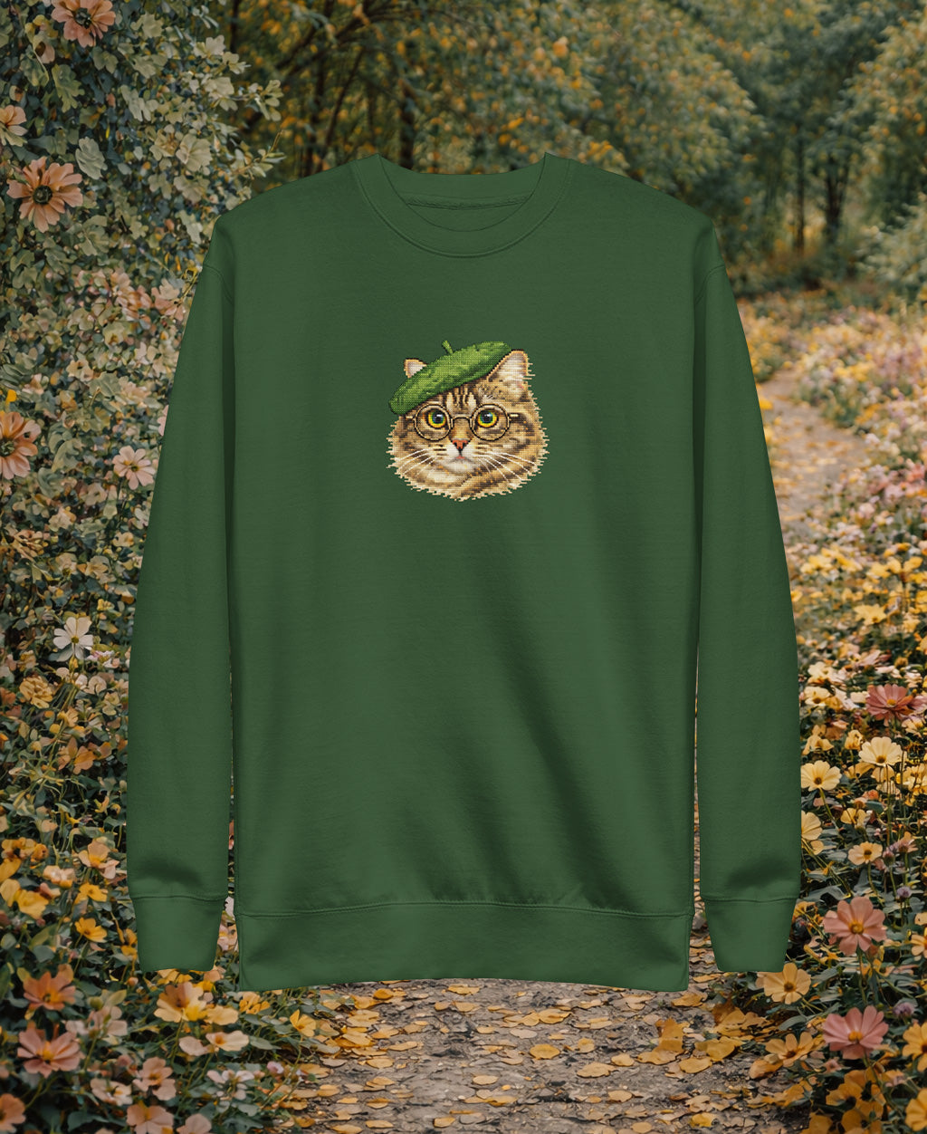 Vintage domestic cat Graphic Sweatshirt – Forest Green vintage sweatshirt | Heavy Cotton Comfort