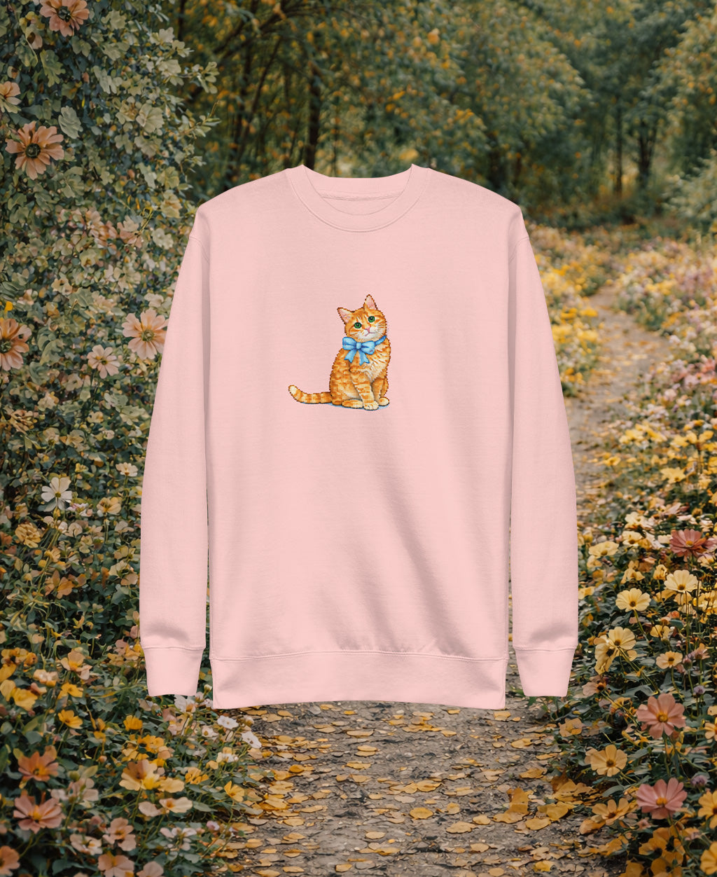 Orange Tabby Cat Bow Graphic Sweatshirt – Cozy Coffee Tee | Heavy Cotton Comfort