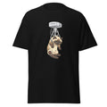 Black t-shirt with a cat graphic and MRI machine on a white background