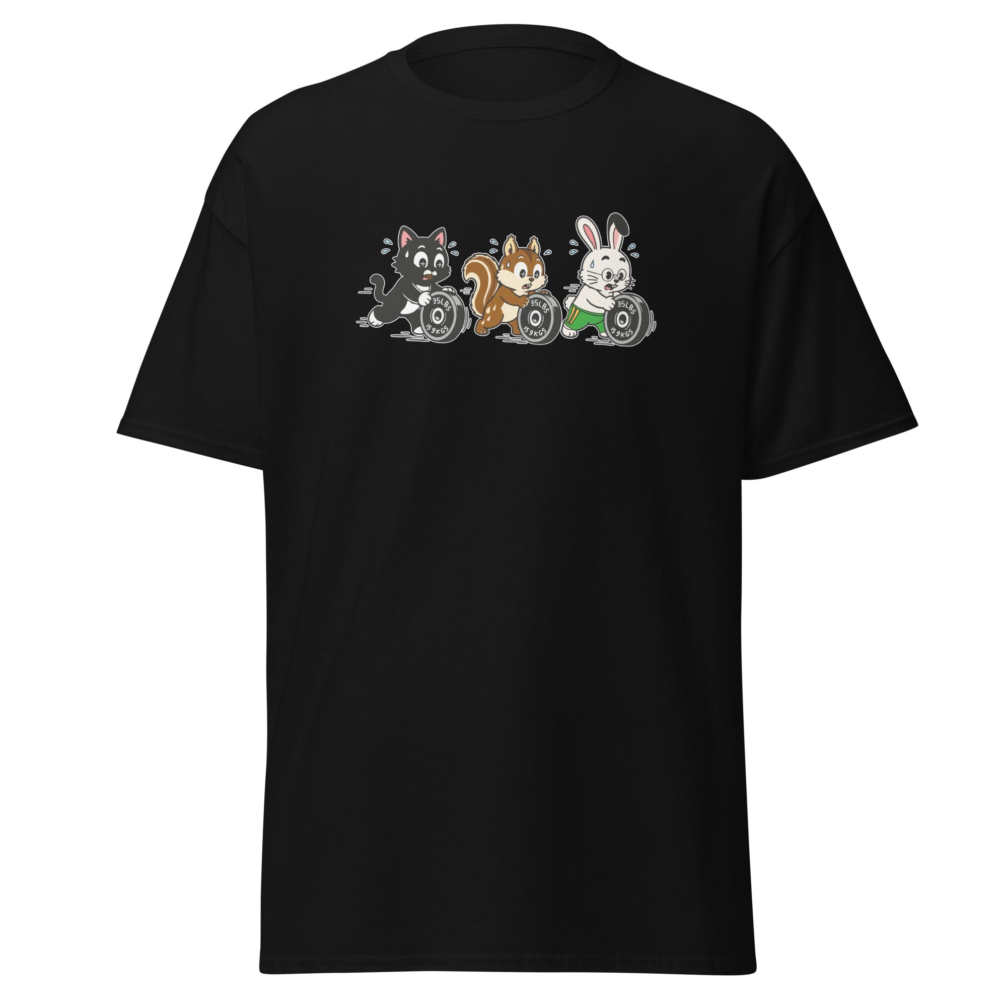 Unisex Lifters Animal Tee – Funny Gym Cat, Squirrel & Bunny Cotton T-Shirt