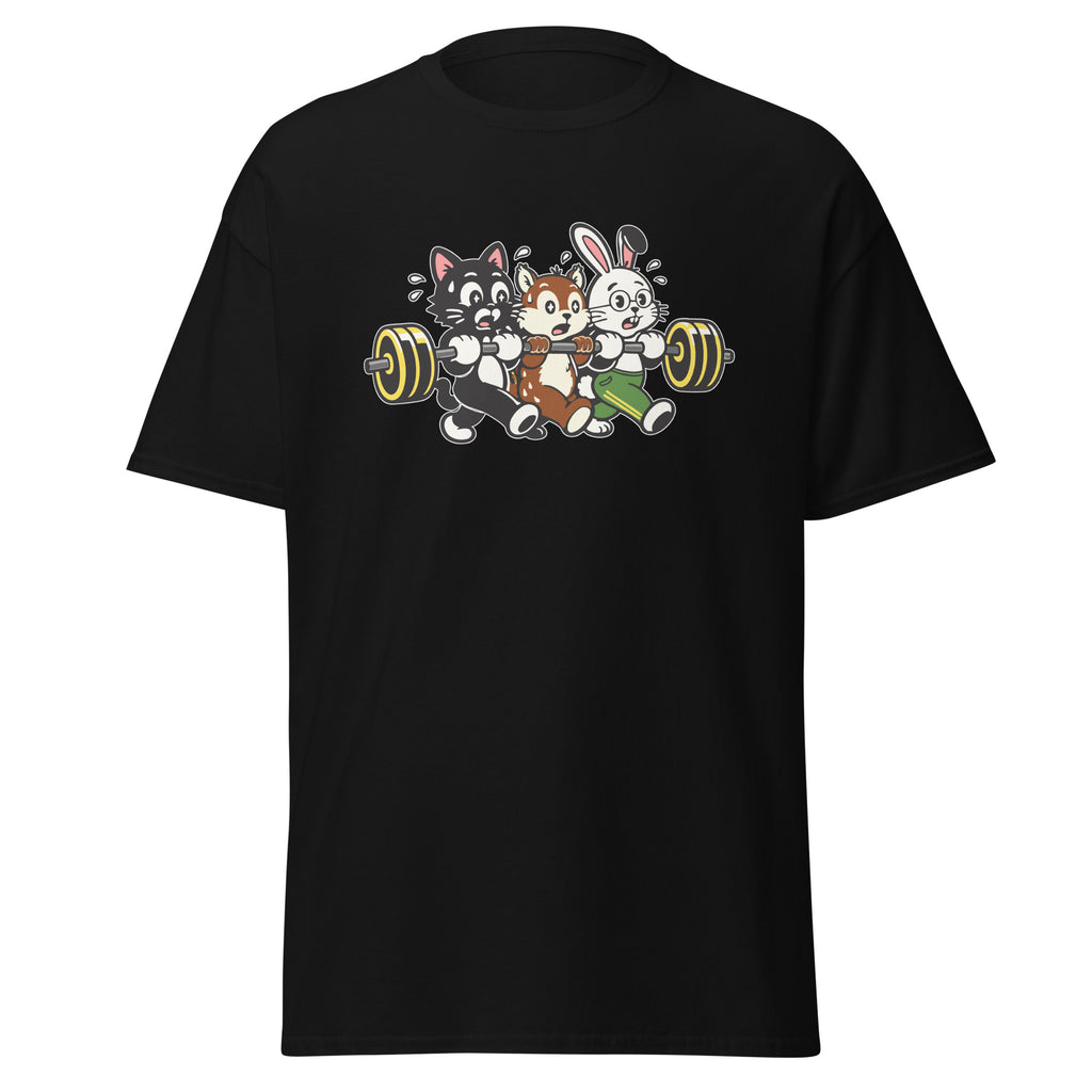 Gym Squad Animal Tee – Funny Weightlifting Cat, Bunny & Chipmunk T-Shirt
