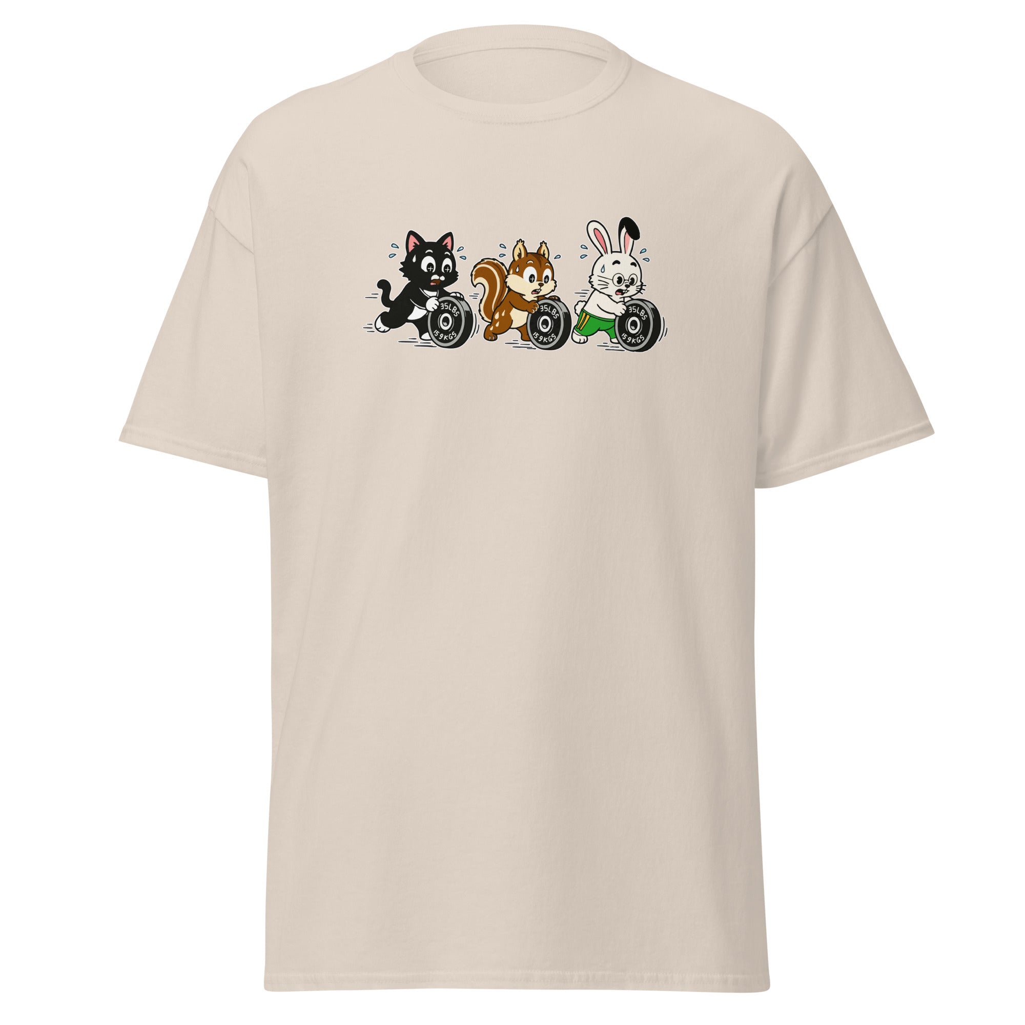 Unisex Lifters Animal Tee – Funny Gym Cat, Squirrel & Bunny Cotton T-Shirt