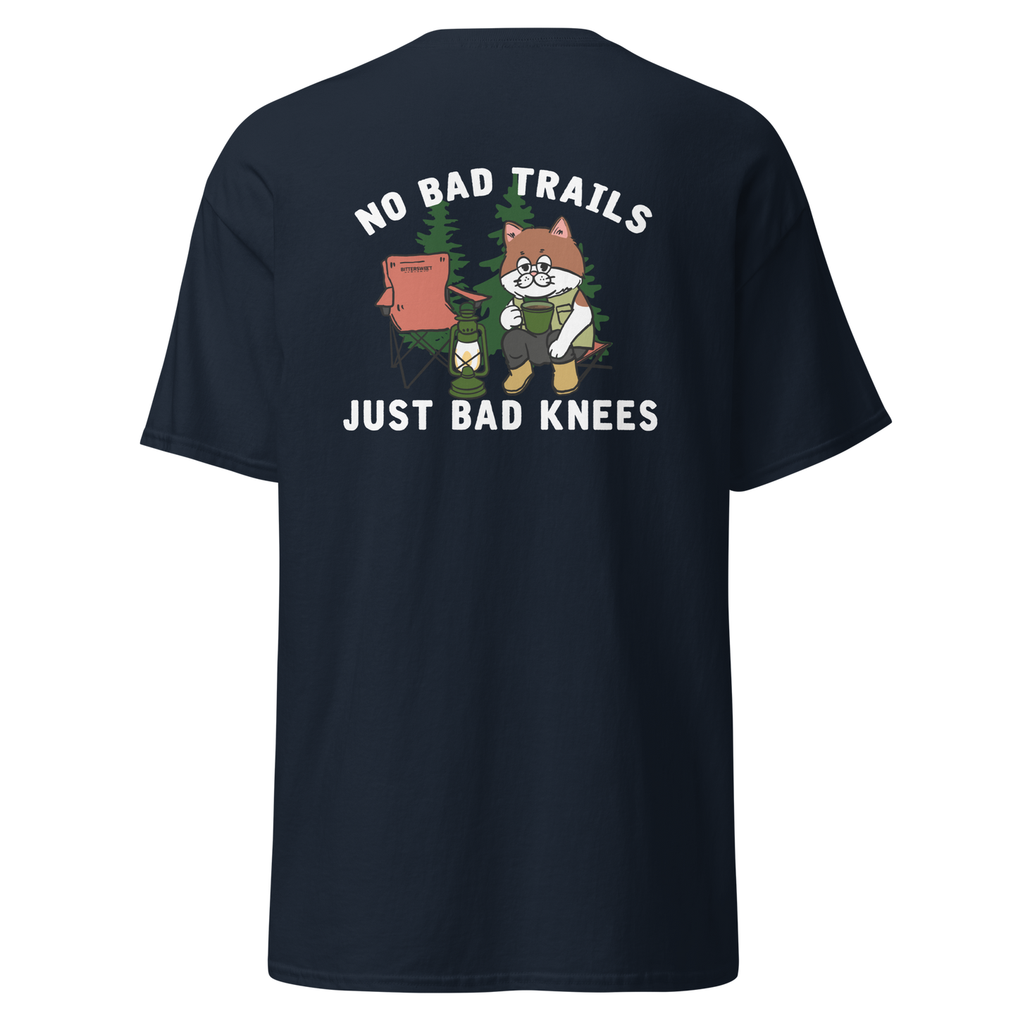 Hiking funny graphic tees, no bad trails just bad knees