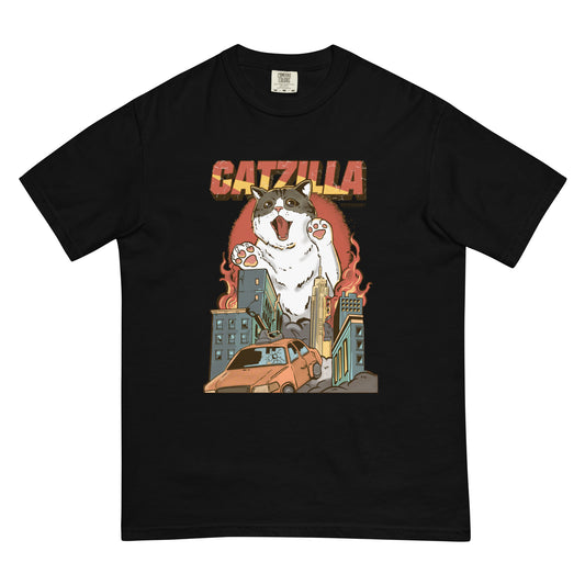 Unisex Cat T-shirt, Catzilla graphic T-shirt, Cat funny Tees
