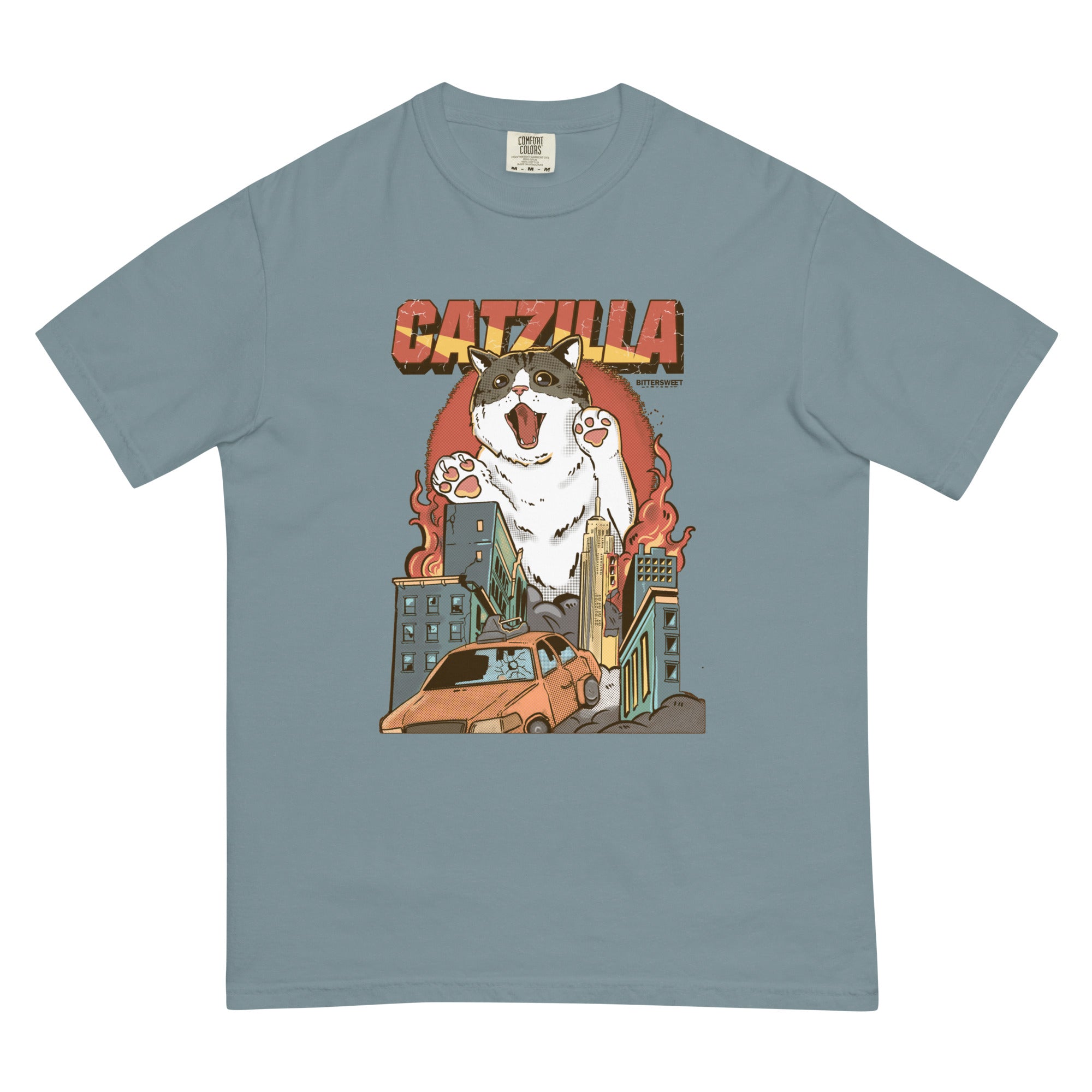 Unisex Cat T-shirt, Catzilla graphic T-shirt, Cat funny Tees