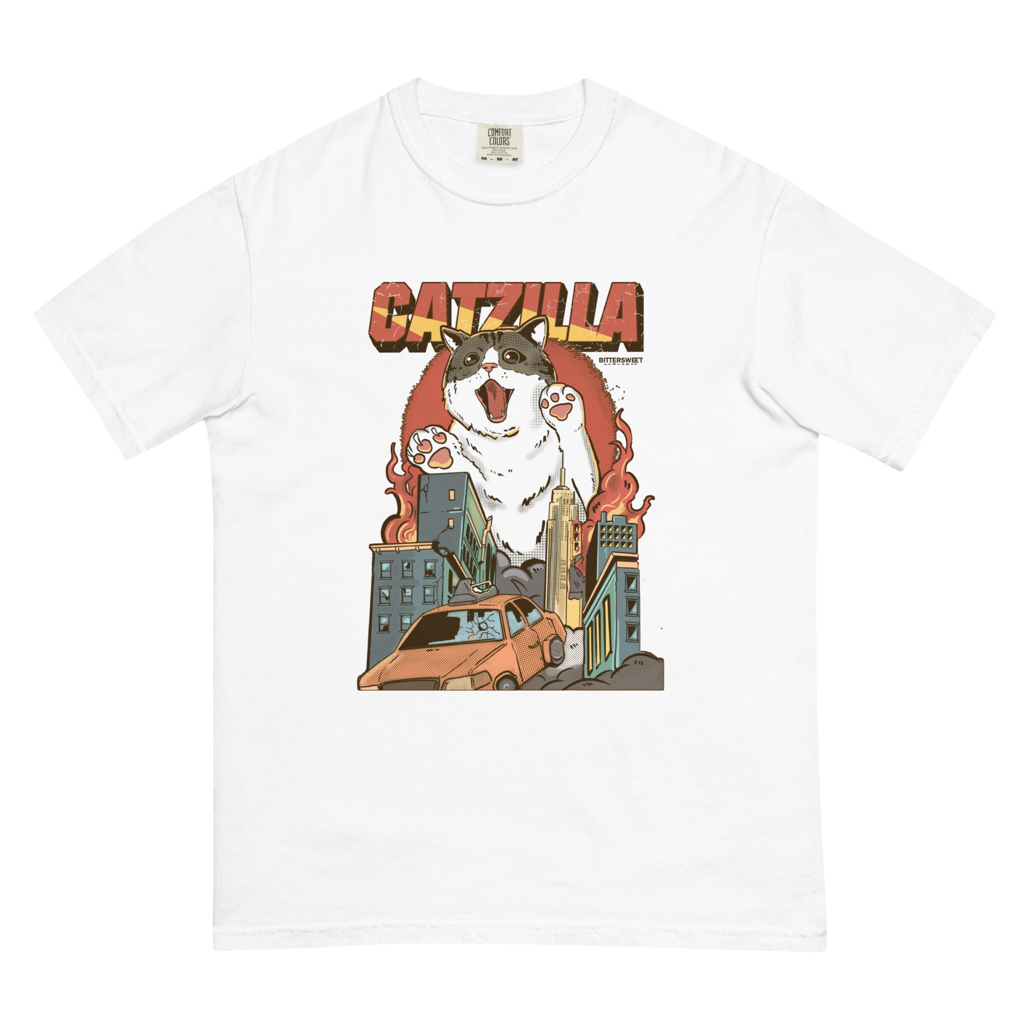 Unisex Cat T-shirt, Catzilla graphic T-shirt, Cat funny Tees