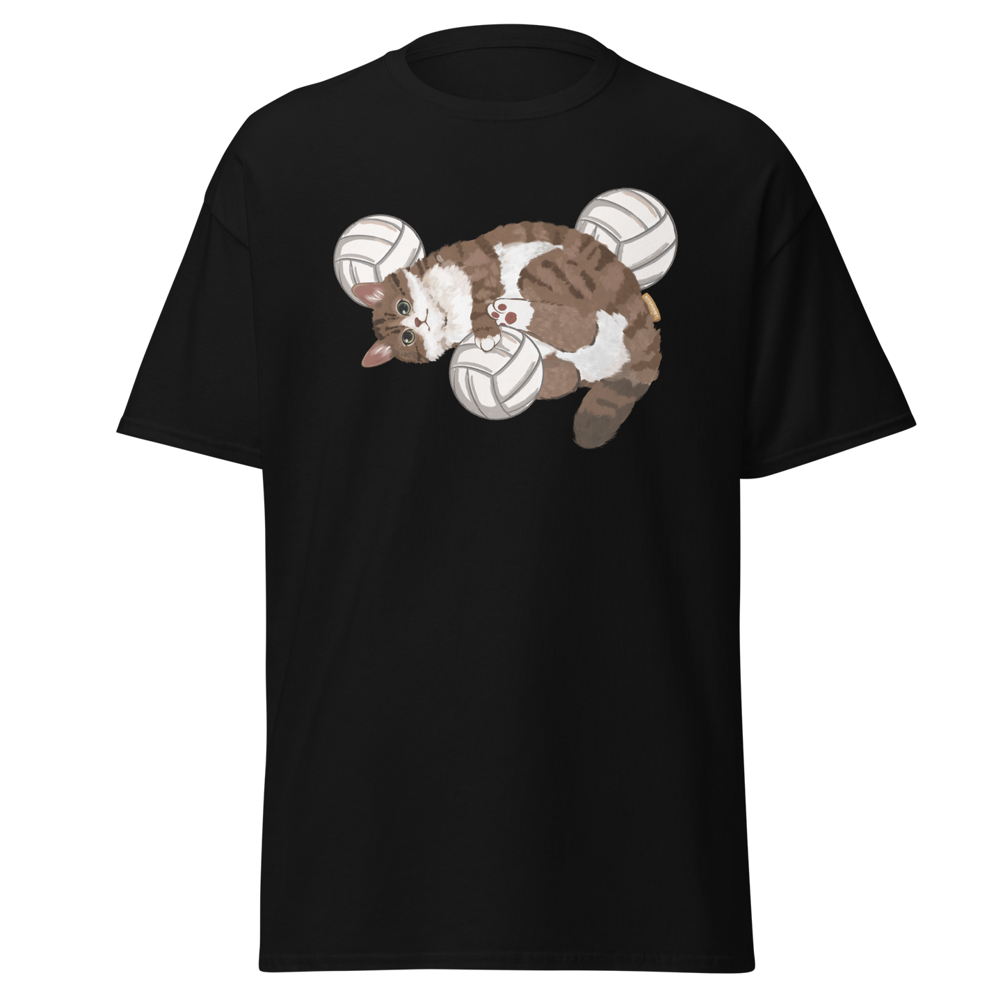 volley-cat-vintage-graphic-tee-black-front-bittersweet-illustration