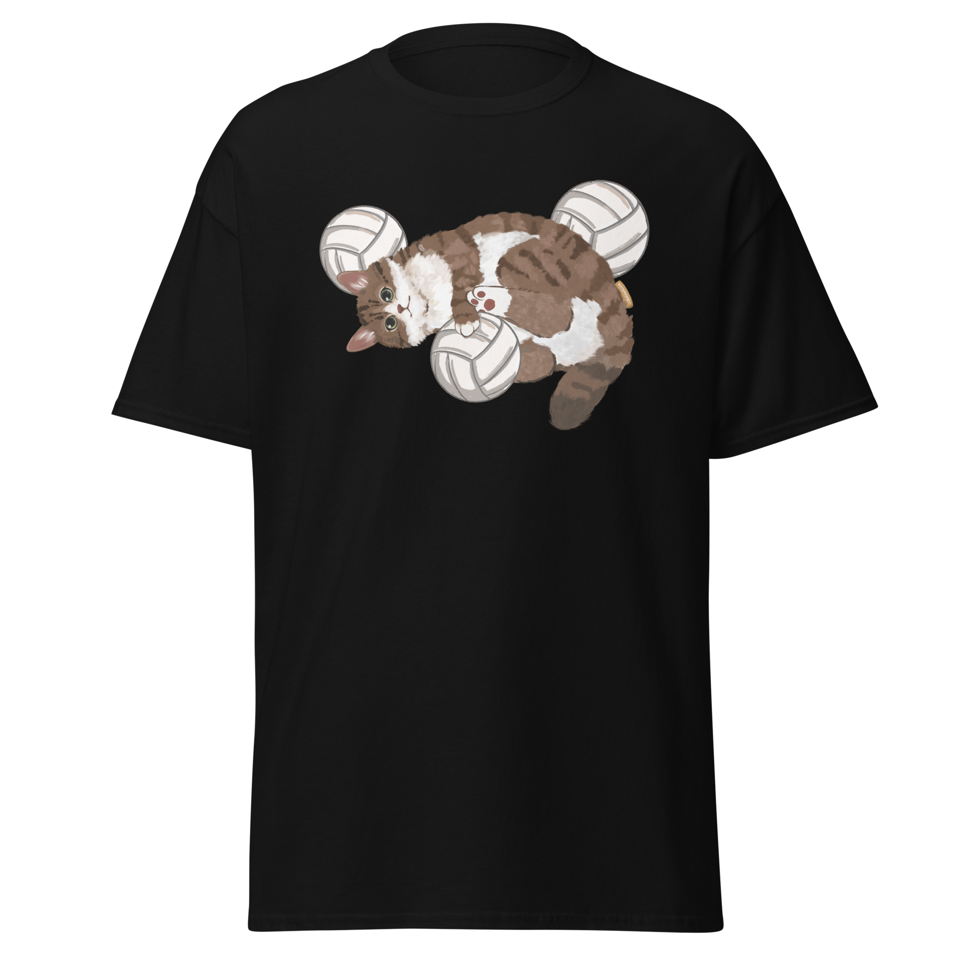 volley-cat-vintage-graphic-tee-black-front-bittersweet-illustration