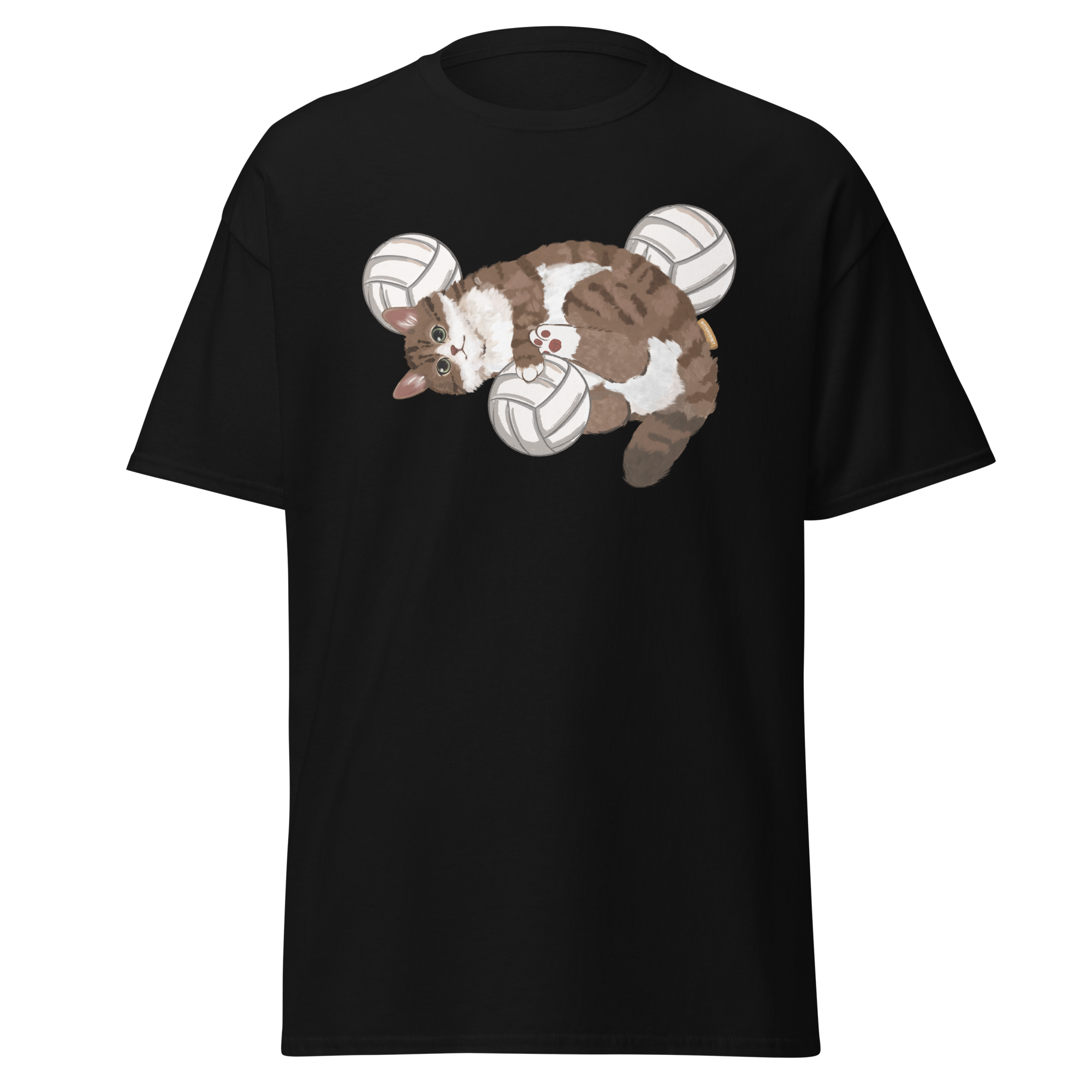 volley-cat-vintage-graphic-tee-black-front-bittersweet-illustration